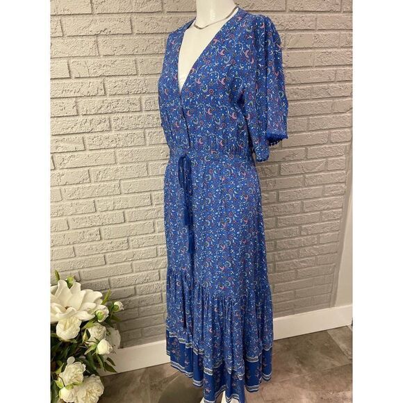 R. Vivimos Blue Floral Print Boho Maxi Dress Size 12/14 - Picture 5 of 10